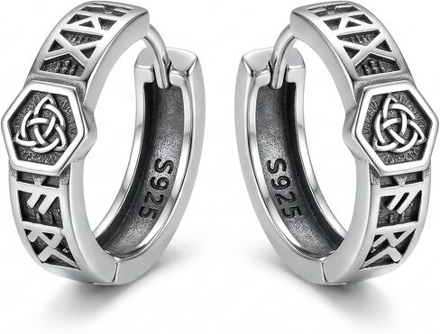 ONEFINITY Celtic Knot Earrings 925 Sterling Silver Viking Runes Hoop Earrings Ancient Nordic Jewelry Gift for Women Men in Kuwait