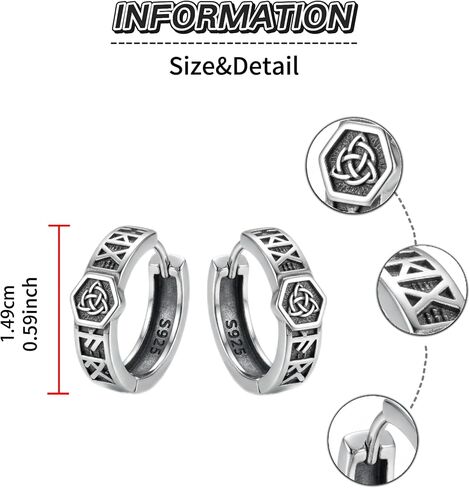 ONEFINITY Celtic Knot Earrings 925 Sterling Silver Viking Runes Hoop Earrings Ancient Nordic Jewelry Gift for Women Men in Kuwait