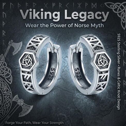 ONEFINITY Celtic Knot Earrings 925 Sterling Silver Viking Runes Hoop Earrings Ancient Nordic Jewelry Gift for Women Men in Kuwait