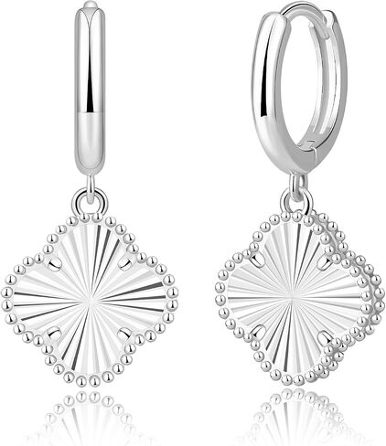 14K Gold Plated Clover Earrings for Women Sparkly Four Leaf Clover Earring Lucky Flower Dangle Hoops for Her Hypoallergenic Lightweight Trendy Statement Jewelry Gifts White/Green/Black in Saudi Arabia