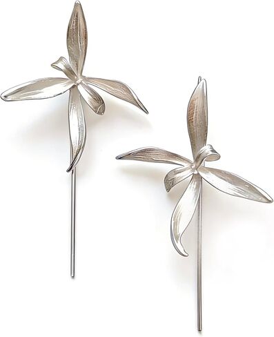 Handcrafted Designer Orchid Drop Earrings for Women, Lightweight Brushed Textured Dangle Jewelry in Gold or Silver, Elegant Floral Earrings for Valentine's Day Birthday Mother's Day Wedding Party, Thoughtful Gift for Her in Kuwait