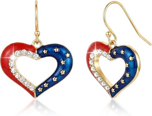 Sonateomber Gold Patriotic Heart Dangle earrings for Women, Dainty Red Blue Cubic Zirconia American Flag Drop Earring 4th of July 250th Anniversary USA Prom Fashion Jewelry Gift in Kuwait