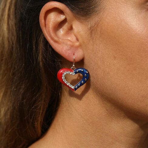 Sonateomber Gold Patriotic Heart Dangle earrings for Women, Dainty Red Blue Cubic Zirconia American Flag Drop Earring 4th of July 250th Anniversary USA Prom Fashion Jewelry Gift in Kuwait