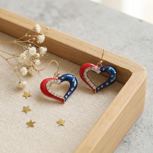 Sonateomber Gold Patriotic Heart Dangle earrings for Women, Dainty Red Blue Cubic Zirconia American Flag Drop Earring 4th of July 250th Anniversary USA Prom Fashion Jewelry Gift in Kuwait