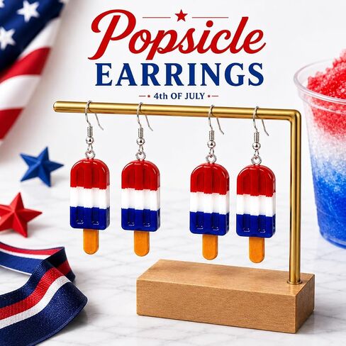4th of July Earrings for Women, Popsicle Patriotic Earrings, Red White and Blue Earring, American Flag Earring Accessories Outfits Gifts in Saudi Arabia