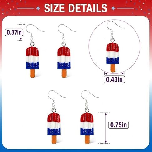 4th of July Earrings for Women, Popsicle Patriotic Earrings, Red White and Blue Earring, American Flag Earring Accessories Outfits Gifts in Saudi Arabia