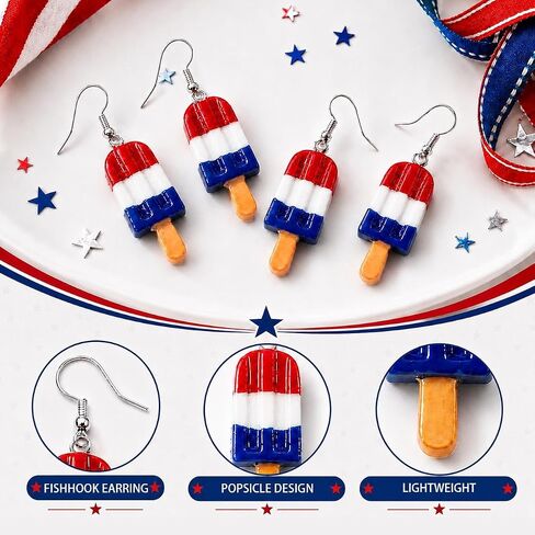 4th of July Earrings for Women, Popsicle Patriotic Earrings, Red White and Blue Earring, American Flag Earring Accessories Outfits Gifts in Saudi Arabia