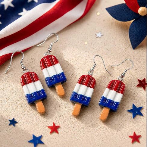 4th of July Earrings for Women, Popsicle Patriotic Earrings, Red White and Blue Earring, American Flag Earring Accessories Outfits Gifts in Saudi Arabia