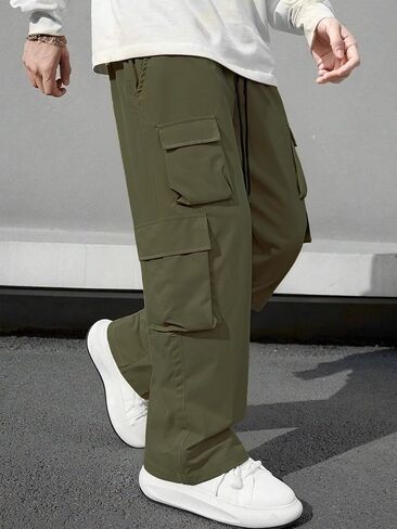 1Pc Men Cargo Casual Pants Loose Straight Leg Versatile Sweatpants All Season Wear Work Home SportFashion Plus Size Trousers in Kuwait