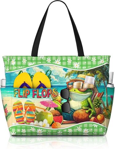 Large Waterproof Sandproof Beach Tote Bag for Women with Zipper & 7 Pockets, Lightweight Foldable Pool Swim Bag in Saudi Arabia