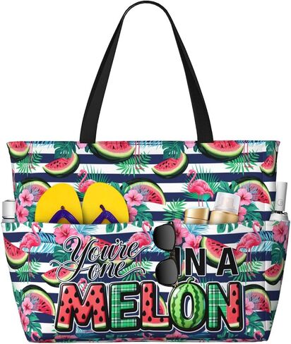 Large Waterproof Sandproof Beach Tote Bag for Women with Zipper & 7 Pockets, Lightweight Foldable Pool Swim Bag in Kuwait