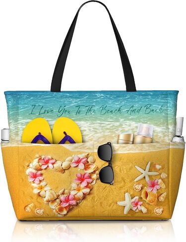 Large Waterproof Sandproof Beach Tote Bag for Women with Zipper & 7 Pockets, Lightweight Foldable Pool Swim Bag in Kuwait