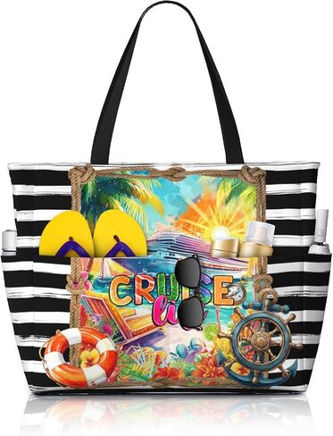Large Waterproof Sandproof Beach Tote Bag for Women with Zipper & 7 Pockets, Lightweight Foldable Pool Swim Bag in Kuwait
