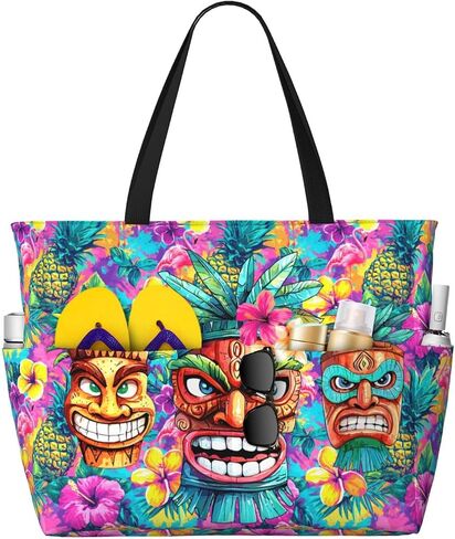 Large Waterproof Sandproof Beach Tote Bag for Women with Zipper & 7 Pockets, Lightweight Foldable Pool Swim Bag in Kuwait