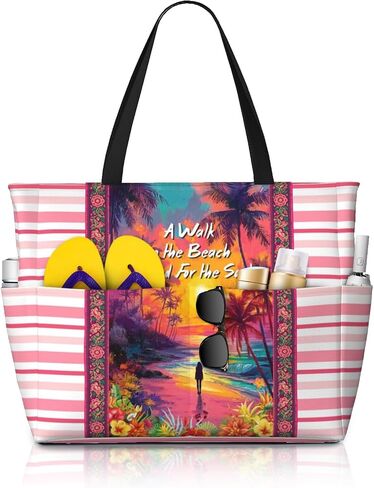 Large Waterproof Sandproof Beach Tote Bag for Women with Zipper & 7 Pockets, Lightweight Foldable Pool Swim Bag in Kuwait