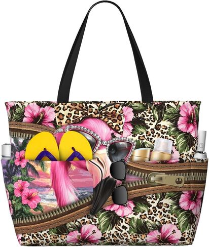 Large Waterproof Sandproof Beach Tote Bag for Women with Zipper & 7 Pockets, Lightweight Foldable Pool Swim Bag in Kuwait