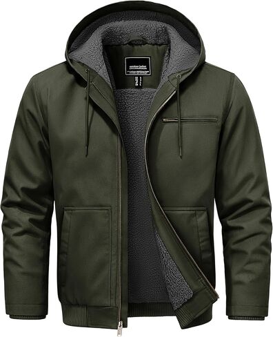 Cotrasen Men's Work Jacket Waterproof Duck Canvas Sherpa Lined Thermal Warm Winter Hooded Coat with Multiple Pockets in Saudi Arabia