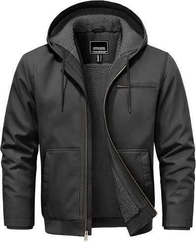 Cotrasen Men's Work Jacket Waterproof Duck Canvas Sherpa Lined Thermal Warm Winter Hooded Coat with Multiple Pockets in Kuwait