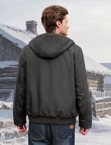 Cotrasen Men's Work Jacket Waterproof Duck Canvas Sherpa Lined Thermal Warm Winter Hooded Coat with Multiple Pockets in Kuwait