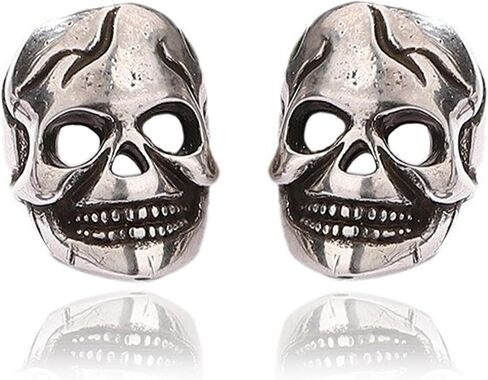 Gothic Skull Stud/Huggie/Clip-On Earrings | Silver Black Surgical Stainless Steel Earrings | Punk Rock Ear Piercing Skeleton Halloween Jewelry | Screw Back in Saudi Arabia