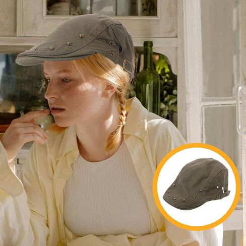YARNOW Women’s Newsboy Cap with Studs, Breathable Flat Driving Hat, Lightweight Vintage Beret for Spring Summer, Military Green in Kuwait