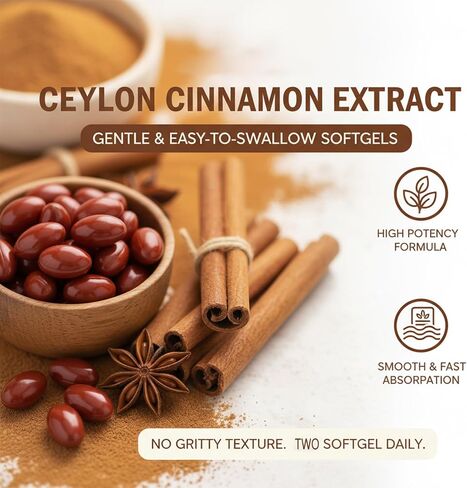 Metabolae Ceylon Cinnamon Extract Capsules with MCT Oil, 300 Softgels, 12:1 High Potency Extract, True Cinnamon Supplements, Non-GMO & Gluten Free, Easy-to-Swallow, Vegan Friendly in Kuwait