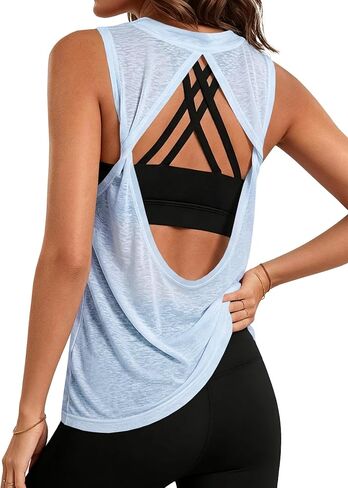 Remidoo Women's Open Back Workout Tank Tops Mesh Sheer Sleeveless Twist Athletic Gym Shirts in Kuwait