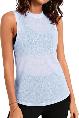 Remidoo Women's Open Back Workout Tank Tops Mesh Sheer Sleeveless Twist Athletic Gym Shirts in Kuwait