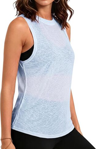 Remidoo Women's Open Back Workout Tank Tops Mesh Sheer Sleeveless Twist Athletic Gym Shirts in Kuwait