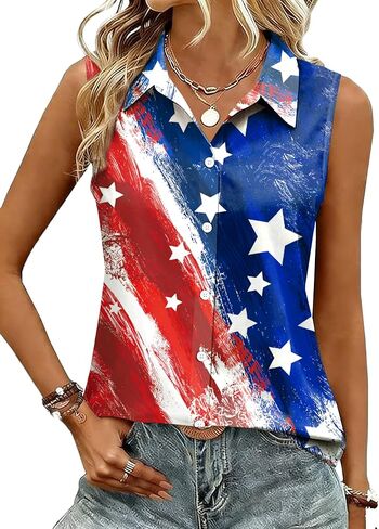 ELDPS American Flag Tank Top Women: 4th of July Sleeveless T-Shirts USA Stars Stripes Patriotic Button Down Tops in Kuwait