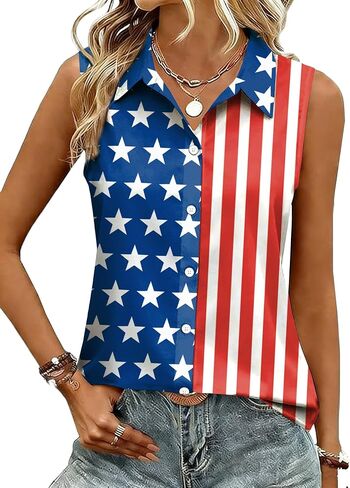 ELDPS American Flag Tank Top Women: 4th of July Sleeveless T-Shirts USA Stars Stripes Patriotic Button Down Tops in Kuwait