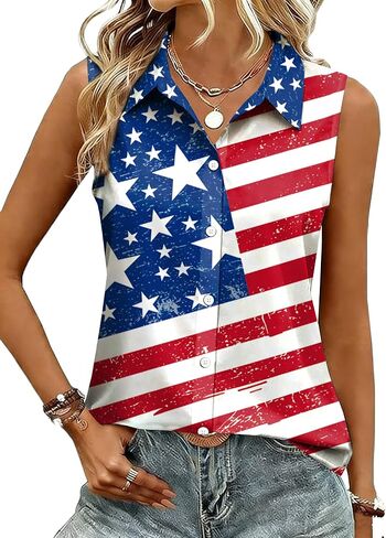 ELDPS American Flag Tank Top Women: 4th of July Sleeveless T-Shirts USA Stars Stripes Patriotic Button Down Tops in Kuwait