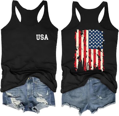 ELDPS American Flag Tank Top Women: 4th of July Sleeveless T-Shirts USA Stars Stripes Patriotic Button Down Tops in Kuwait