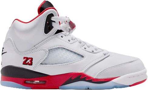 حذاء Air Jordan 5 Retro Fire Red Grade School Lifestyle (أبيض/أحمر ناري/أسود) مقاس 4.5 in Saudi Arabia
