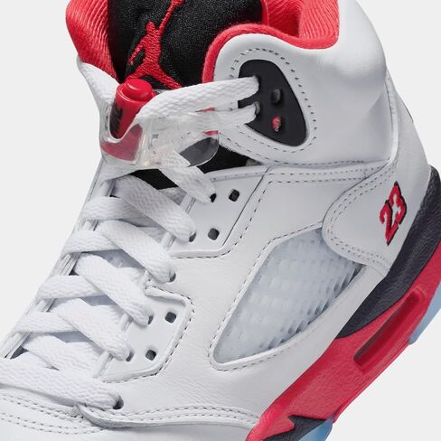 حذاء Air Jordan 5 Retro Fire Red Grade School Lifestyle (أبيض/أحمر ناري/أسود) مقاس 4.5 in Saudi Arabia
