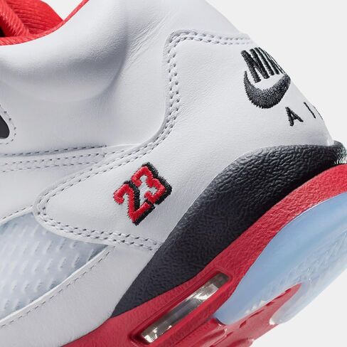 حذاء Air Jordan 5 Retro Fire Red Grade School Lifestyle (أبيض/أحمر ناري/أسود) مقاس 4.5 in Saudi Arabia