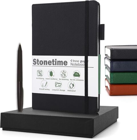 Stone Paper Notebook for Women Men, A5 Waterproof Notebook Hardcover Executive Journal, Ruled Notebooks for Writing, Business, Work ＆ School, 160 Pages Notebook with Gift Box (A5 Black) in Kuwait