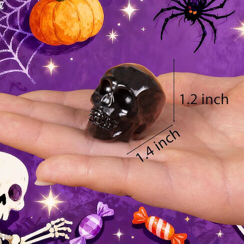 Black Obsidian Crystal Skull, 1.4 Inch Miniature Hand Carved Reiki Healing Pocket Stone, Small Collectible Skull Figurine for Altar Home Office Decor, Crystal Statue Meditation Gift for Men Women in Saudi Arabia