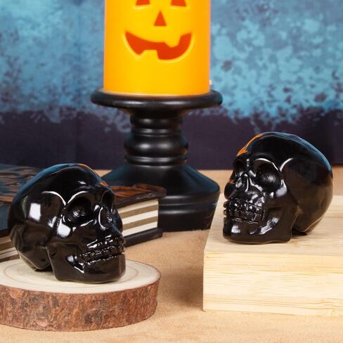 Black Obsidian Crystal Skull, 1.4 Inch Miniature Hand Carved Reiki Healing Pocket Stone, Small Collectible Skull Figurine for Altar Home Office Decor, Crystal Statue Meditation Gift for Men Women in Saudi Arabia