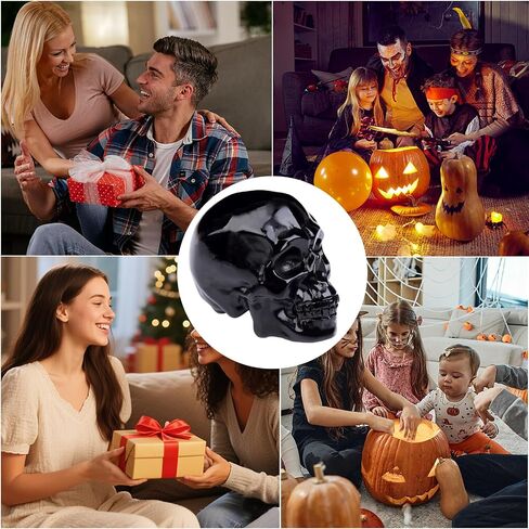 Black Obsidian Crystal Skull, 1.4 Inch Miniature Hand Carved Reiki Healing Pocket Stone, Small Collectible Skull Figurine for Altar Home Office Decor, Crystal Statue Meditation Gift for Men Women in Saudi Arabia