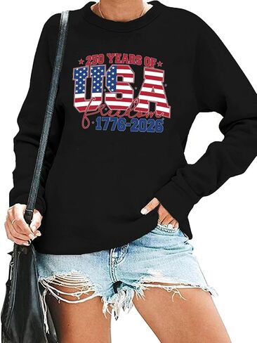 Women 250th Anniversary USA Sweatshirt USA Letter Print Long Sleeve Patriotic Tops 4th of July Tee Pullover in Saudi Arabia