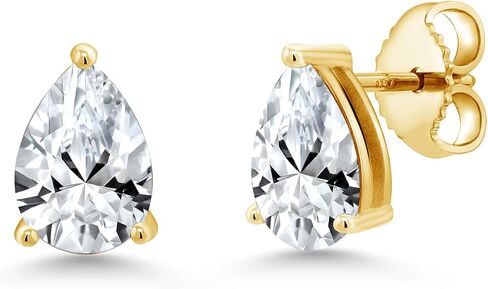 جوهرة ستون كينغ 18K الذهب الأصفر مطلي الفضة الكمثرى الشكل 8X5MM الأحجار الكريمة جوهرة الميلاد أقراط | ادفع للخلف أقراط سوليتير للنساء والرجال in Kuwait