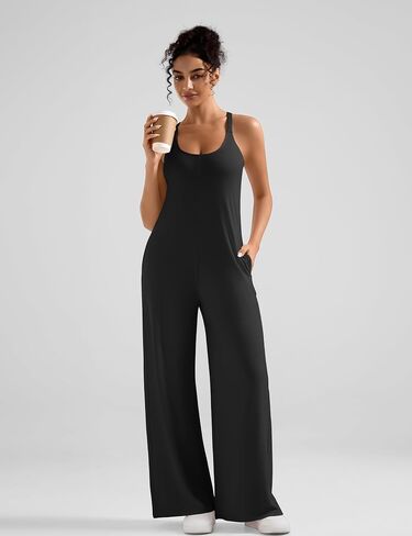EUYZOU Women Jumpsuits Casual One Piece Cross-Back Overalls Summer Outfits Wide Leg Pants Romper with Pockets Beach Vacation in Saudi Arabia