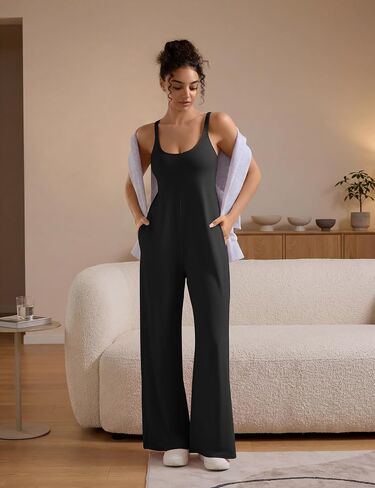 EUYZOU Women Jumpsuits Casual One Piece Cross-Back Overalls Summer Outfits Wide Leg Pants Romper with Pockets Beach Vacation in Saudi Arabia