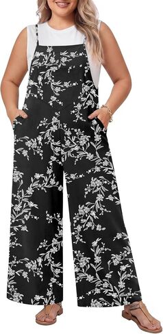 Netsmile Plus Size Wide Leg Jumpsuits for Women Adjustable Straps Overalls Loose Casual Rompers Summer Outfits with Pockets in Saudi Arabia