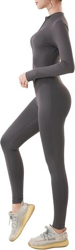 Women Long Sleeve Bodycon Jumpsuits Butt-Lifting Workout Zip Up Unitard One Piece Full Bodysuits Sexy Yoga Rompers in Kuwait