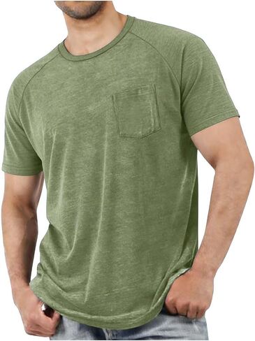 Raglan Short Sleeve Crew Neck T Shirts for Men with Pocket Lightweight Casual Summer Solid Color Basic Tee Shirt Tops in Saudi Arabia