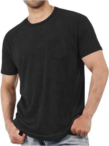 Raglan Short Sleeve Crew Neck T Shirts for Men with Pocket Lightweight Casual Summer Solid Color Basic Tee Shirt Tops in Saudi Arabia