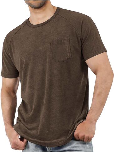 Raglan Short Sleeve Crew Neck T Shirts for Men with Pocket Lightweight Casual Summer Solid Color Basic Tee Shirt Tops in Saudi Arabia
