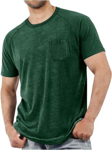 Raglan Short Sleeve Crew Neck T Shirts for Men with Pocket Lightweight Casual Summer Solid Color Basic Tee Shirt Tops in Saudi Arabia